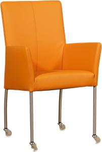 ShopX Leren eetkamerstoel comfort met wieltjes en armleuning 136 oranje, oranje leer, oranje keukenstoelen