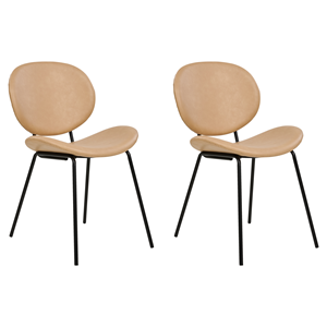 beliani Esszimmerstühle 2er Set Sandbeige aus Kunstleder Schwarze Beine Modernes Retro Design für Esszimmer - Beige