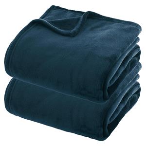 Atmosphera Fleece dekens/fleeceplaids - 2x - donkerblauw - 180 x 230 cm - polyester - bankdeken -