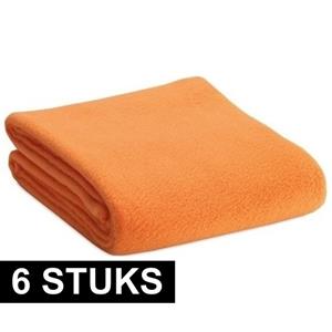 6x Fleece dekens/plaids oranje 120 x 150 cm -