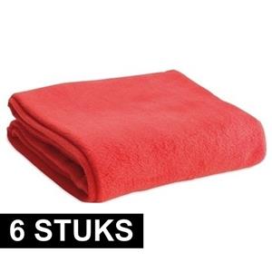6x Fleece dekens/plaids rood 120 x 150 cm -
