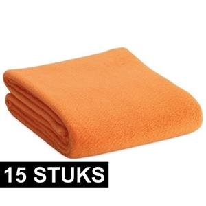 15x Fleece dekens/plaids oranje 120 x 150 cm -