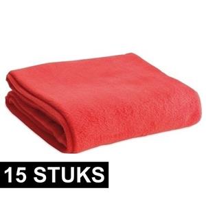 15x Fleece dekens/plaids rood 120 x 150 cm -