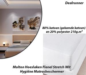 Dealrunner Molton Hoeslaken Flanel Stretch Wit Hygiëne Matrasbeschermer 80/100 x 200/220cm
