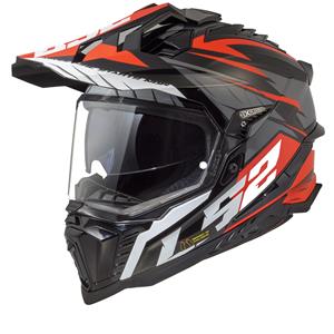 LS2 MX701 Explorer Spire Zwart Titanium Red-06 Adventure Helm