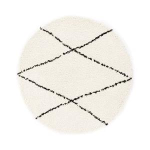 Boho&me Rond hoogpolig vloerkleed ruit Artisan - wit|zwart - 200 cm