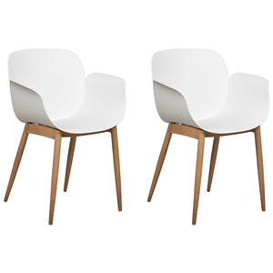 beliani Esszimmerstühle 2er Set aus Kunststoff weiß / heller Holzfarbton modern Abilene - Weiß