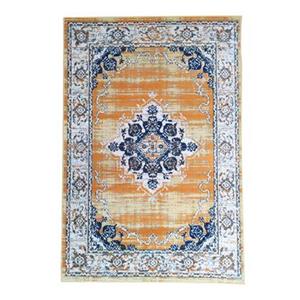 FlyCarpets Sarande Vintage Oranje | Blauw Vloerkleed Medaillon