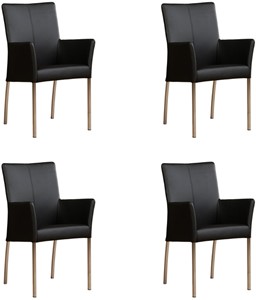 ShopX Leren eetkamerstoel comfort met armleuning, zwart leer, zwarte keukenstoelen