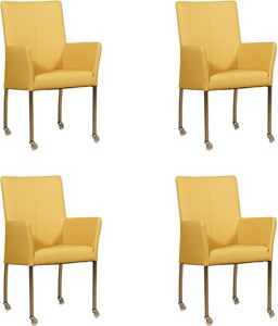 ShopX Leren eetkamerstoel comfort met wieltjes en armleuning, geel leer, gele keukenstoelen