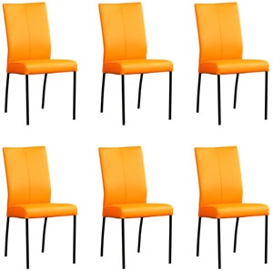 ShopX Leren eetkamerstoel comfort, oranje leer, oranje keukenstoelen