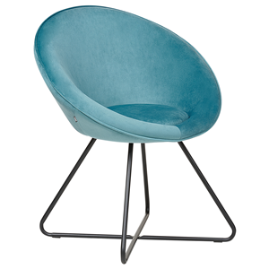 beliani Sessel rund Samtstoff blau mit Kufengestell Metall schwarz Retro-Design Floby ii - Blau