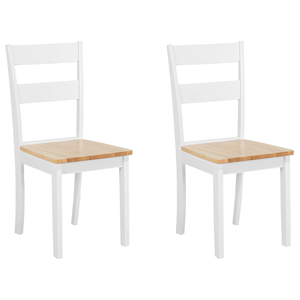 Beliani - Praktisches Stuhl-Set 2er Set Weiß/Braun Gummibaumholz - Heller Holzfarbton