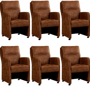 ShopX Leren eetkamerfauteuil sharp, bruin leer, bruine keukenstoelen