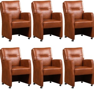 ShopX Leren eetkamerfauteuil sharp, bruin leer, bruine keukenstoelen