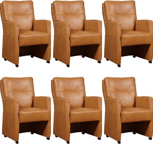 ShopX Leren eetkamerfauteuil sharp, bruin leer, bruine keukenstoelen