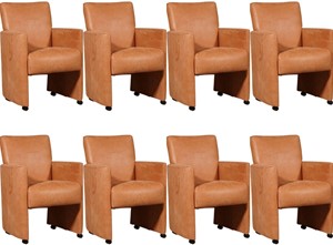 ShopX Leren eetkamerfauteuil elegant, oranje leer, oranje keukenstoelen