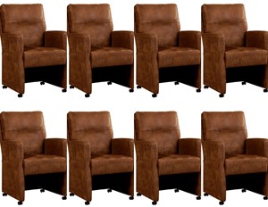 ShopX Leren eetkamerfauteuil sharp, bruin leer, bruine keukenstoelen