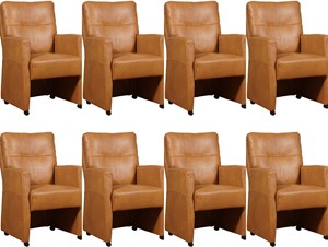 ShopX Leren eetkamerfauteuil sharp, bruin leer, bruine keukenstoelen