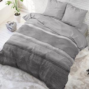 Sleeptime Flanel Dekbedovertrek Stone Stripe Grey-1-persoons (140 x 200/220 cm)