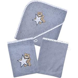 Wörner Handdoekenset Teddy/Stern Kapuzenbadetuch mit 2 Waschhandschuhen (voordeelset)