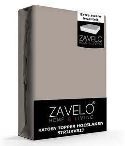 Zavelo Katoen Topper Hoeslaken Strijkvrij Zand-Lits-jumeaux (180x220 cm)