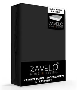 Zavelo Katoen Topper Hoeslaken Strijkvrij Zwart-Lits-jumeaux (180x220 cm)