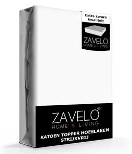 Zavelo Katoen Topper Hoeslaken Strijkvrij Wit-Lits-jumeaux (180x210 cm)
