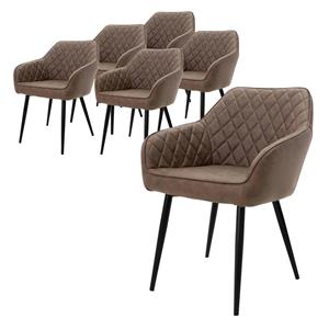 6er Set Esszimmerstuhl mit Rückenlehne, Braun, aus Kunstleder - Ml-design