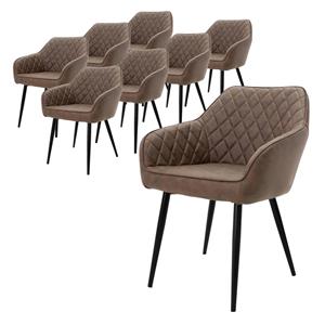 8er Set Esszimmerstuhl mit Rückenlehne, Braun, aus Kunstleder - Ml-design