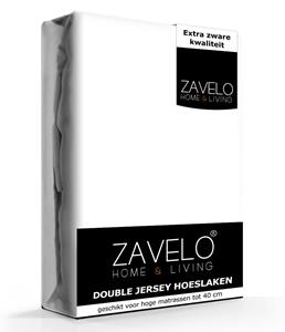 Zavelo Double Jersey Hoeslaken Wit-Lits-jumeaux (200x220 cm)