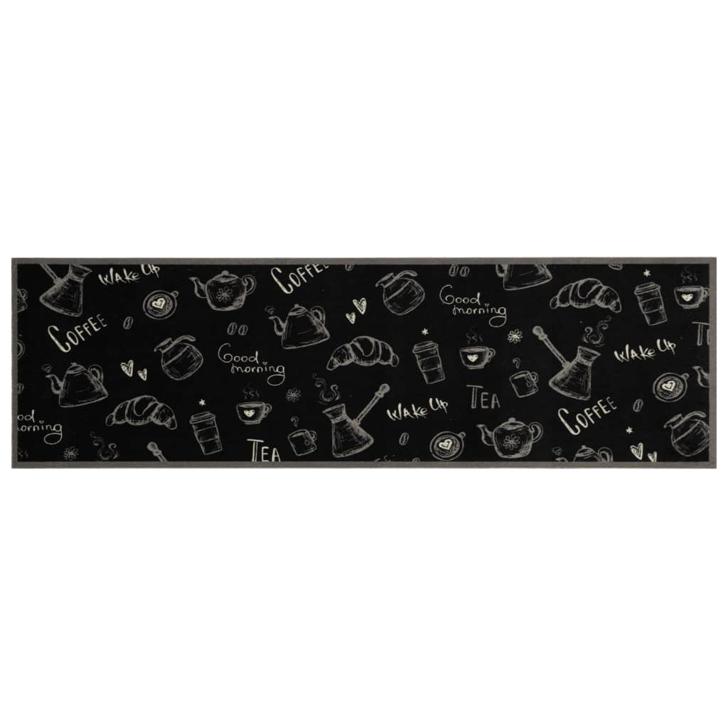 vidaXL Keukenmat wasbaar ochtendprint 45x150 cm fluweel zwart