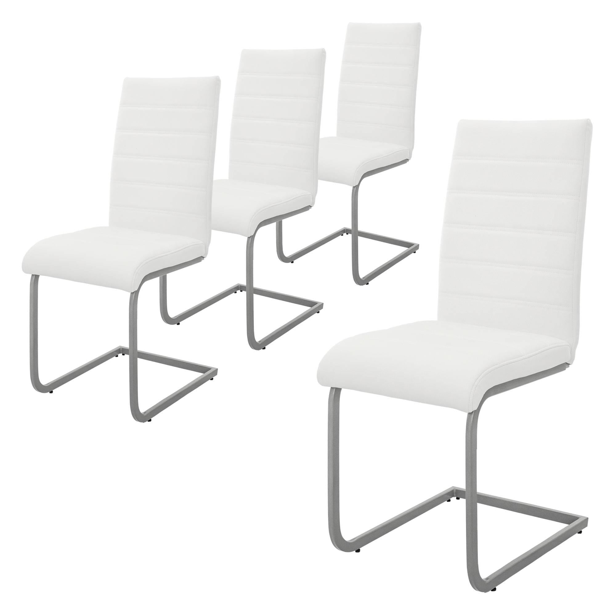 4er Set Esszimmerstuhl mit Rückenlehne, Weiß, aus Kunstleder - Ml-design