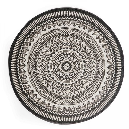 Oviala - Runder Teppich für den Außenbereich mit Mandala-Muster Schwarz - Schwarz