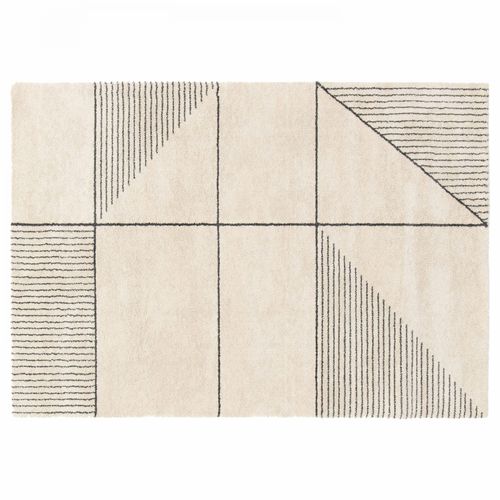 Oviala Rechthoekig Tapijt Met Lineair Patroon En Beige Korte Pool, 120x170 Cm