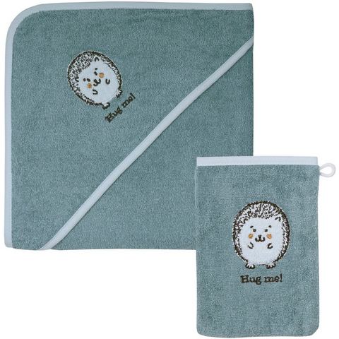 Wörner Handdoekenset Igel blau Kapuzenbadetuch 100/100 mit Waschhandschuh (voordeelset, 2 stuks)