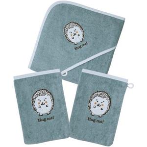 Wörner Handdoekenset Igel blau Kapuzenbadetuch mit 2 Waschhandschuhen (voordeelset, 3 stuks)