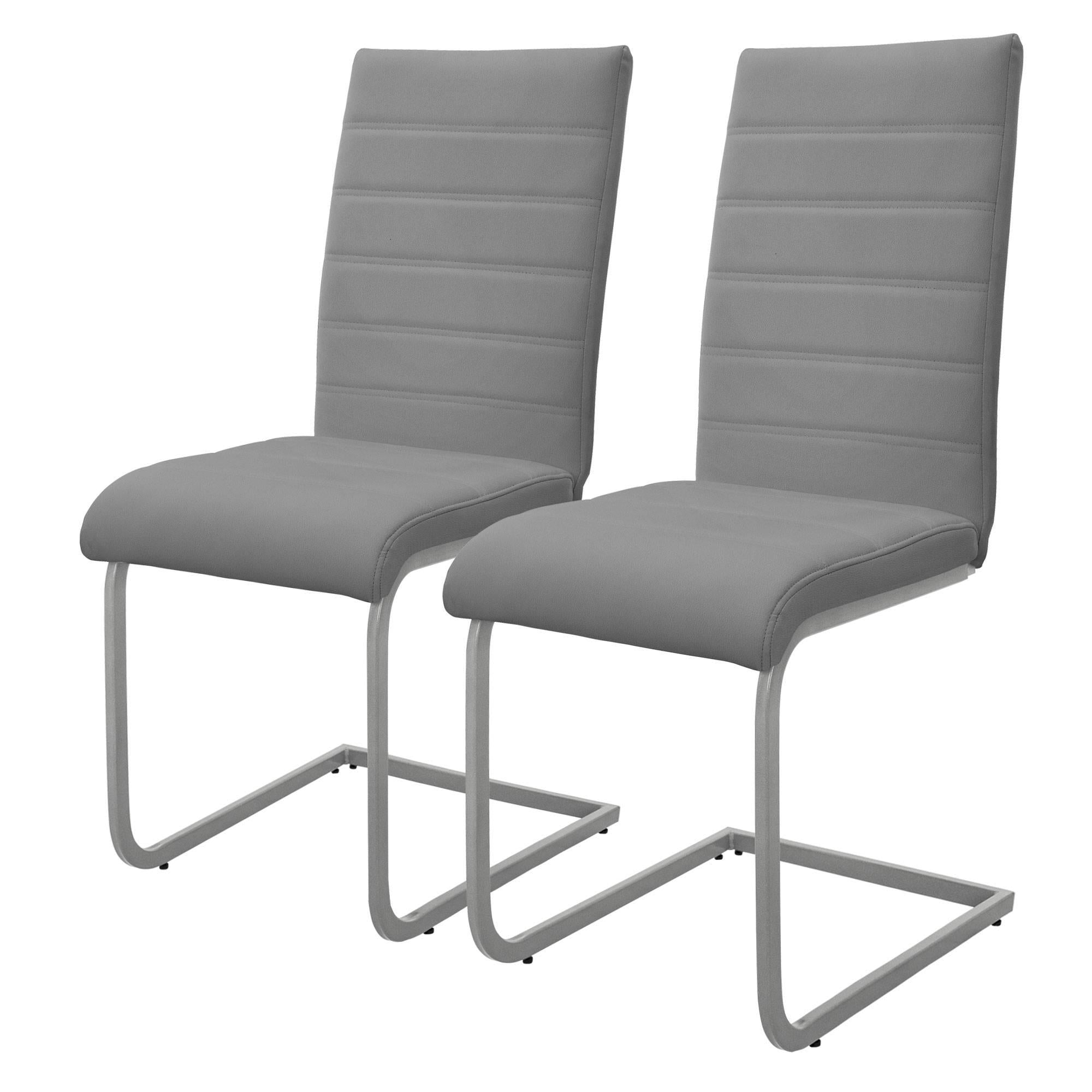 2er Set Esszimmerstuhl mit Rückenlehne, Grau, aus Kunstleder - Ml-design