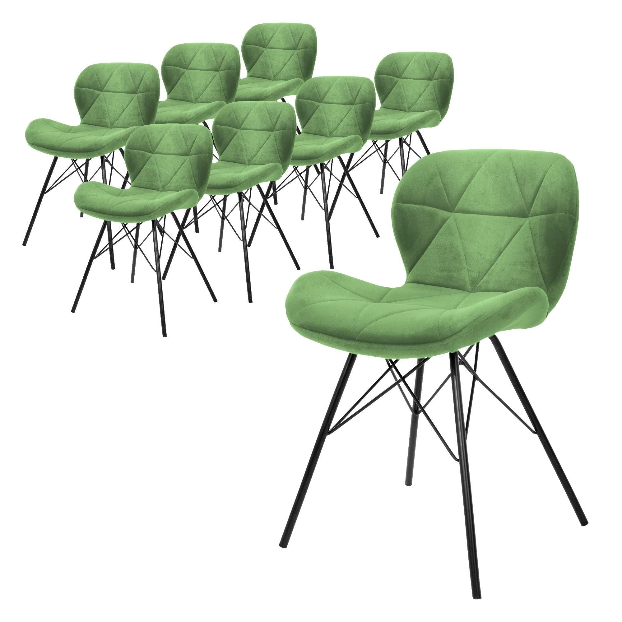 8er Set Esszimmerstuhl mit Rückenlehne, Salbei, aus Samt - Ml-design