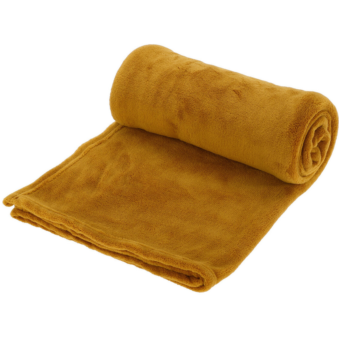 Excellent Houseware Polyester fleece deken/dekentje/plaid 125 x 150 cm oker geel -