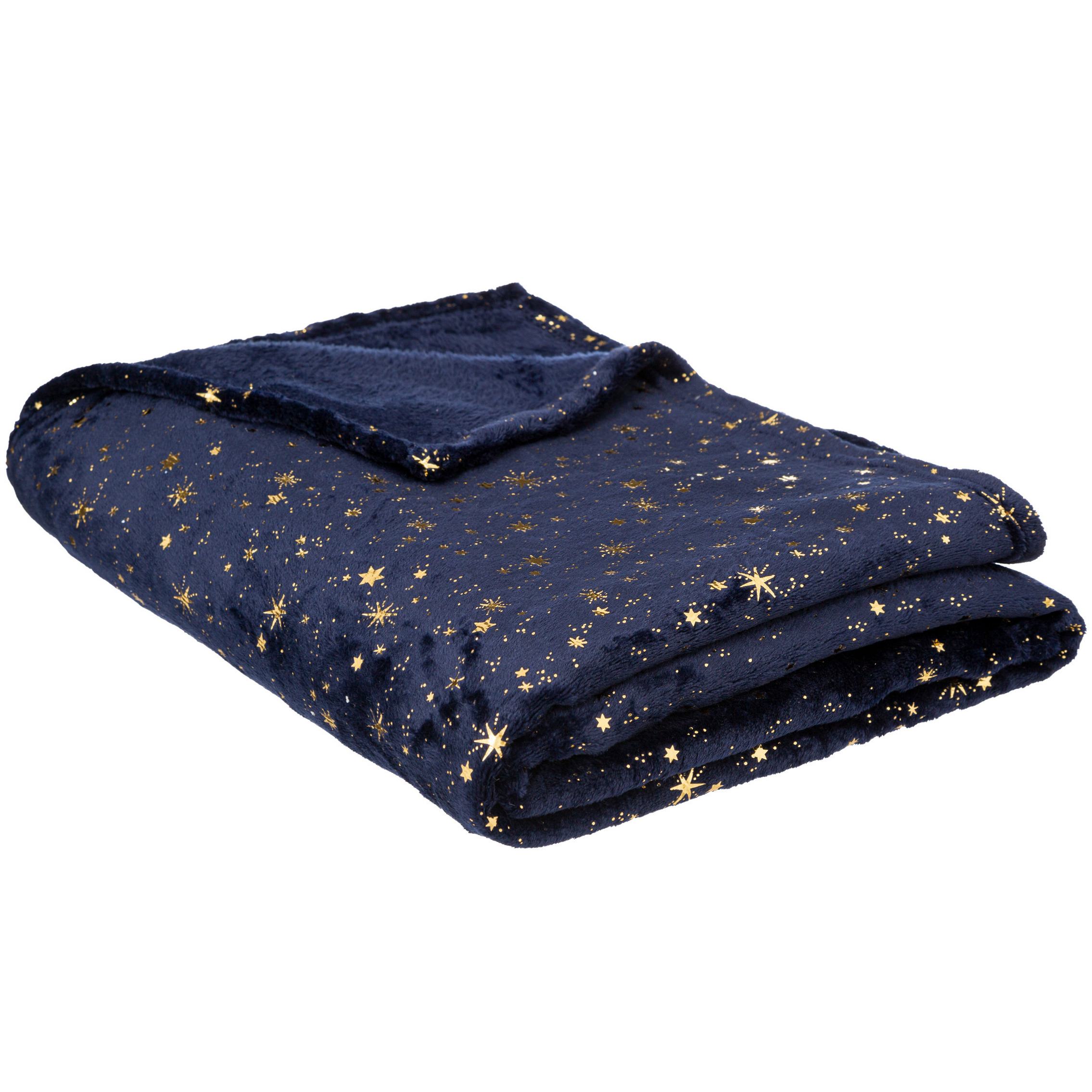 Feeric lights & Christmas Bank/bed sprei/deken/plaid - sterren 130 x 180 cm - blauw/goud -