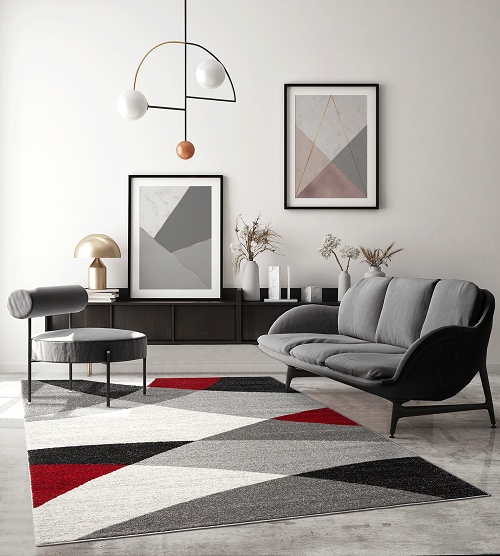 Merinos Vloerkleed Thales, modern, laagpolig, voor woonkamer, slaapkamer, contour, geometrische patronen, golvend patroon, grijs-rood,-80x140 cm