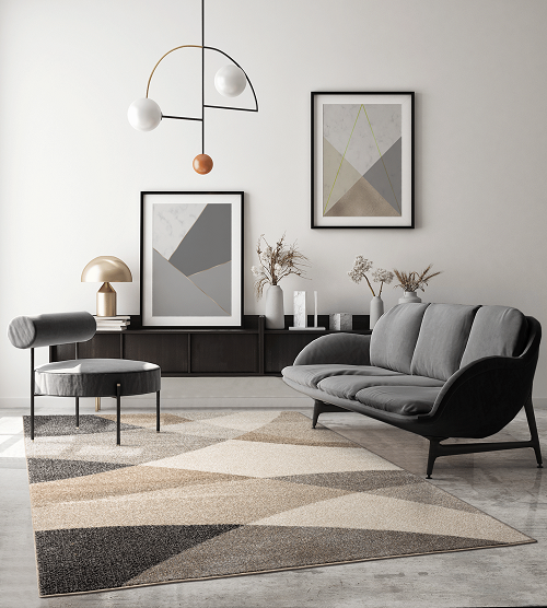 Merinos Vloerkleed Thales, modern, laagpolig, voor woonkamer, slaapkamer, contour, geometrische patronen, golvend patroon, beige-80x140 cm