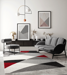 Merinos Vloerkleed Thales, modern, laagpolig, voor woonkamer, slaapkamer, contour, geometrische patronen, golvend patroon, grijs-rood,-120 x 160 cm