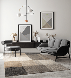 Merinos Vloerkleed Thales, modern, laagpolig, voor woonkamer, slaapkamer, contour, geometrische patronen, geruit, beige-80x140 cm