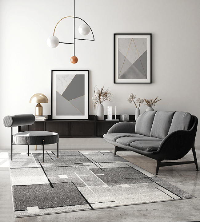 Merinos Vloerkleed Thales, modern, laagpolig, voor woonkamer, slaapkamer, geometrische patronen, geruit, grijs-80x140 cm