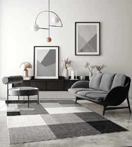 Merinos Vloerkleed Thales, modern, laagpolig, voor woonkamer, slaapkamer, contour, geometrische patronen, geruit, grijs-120 x 160 cm