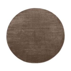 Tapeso Rond vloerkleed effen velours Gala - bruin - 150 cm rond