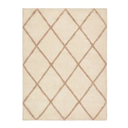 Kave Home  Terezinha tapijt, 100% wit katoen met beige ruitjes, 150 x