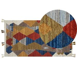 Beliani ARZAKAN-Kelim vloerkleed-Multicolor|Blauw-80 x 150 cm-Wol